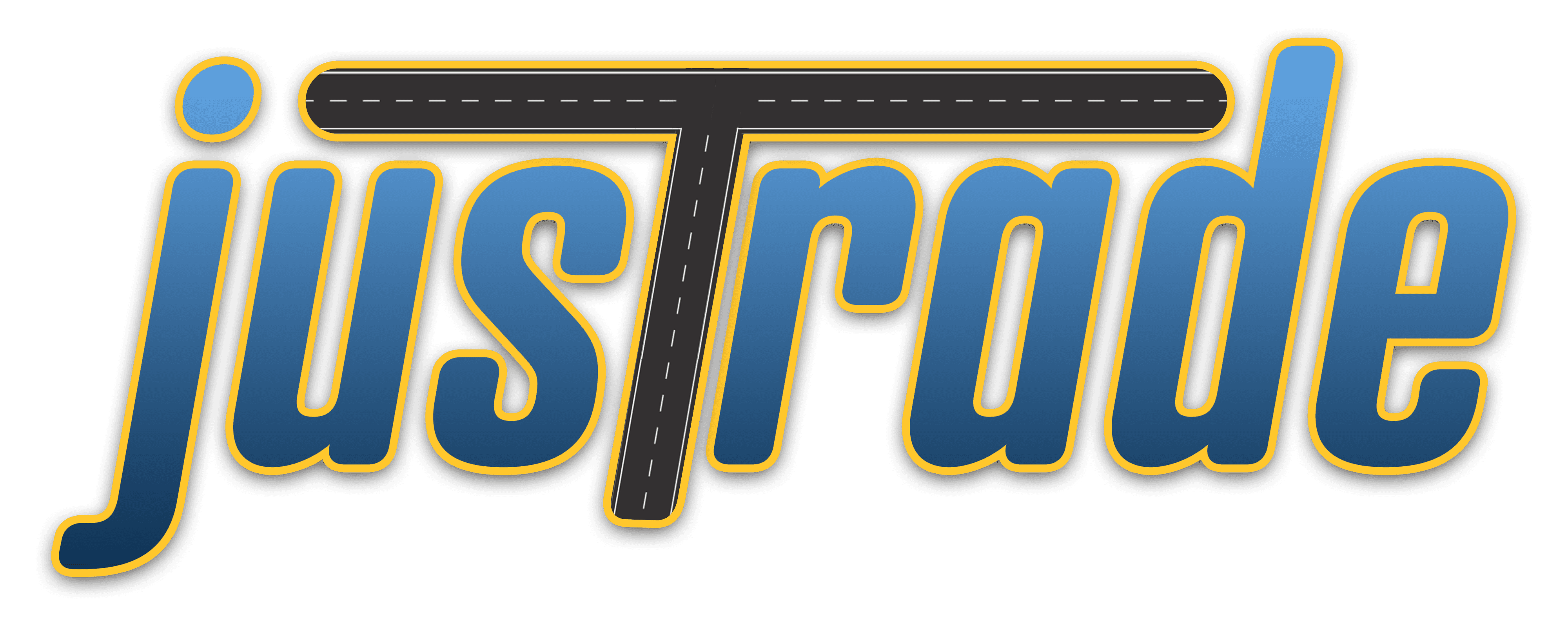 The picture is a logo for "CarPair". The text "CarPair" is in bold letters with a blue fill and a yellow outline. The letter "P" in "Pair" is stylized to look like a road with a dashed line in the middle. The background of the image is white.